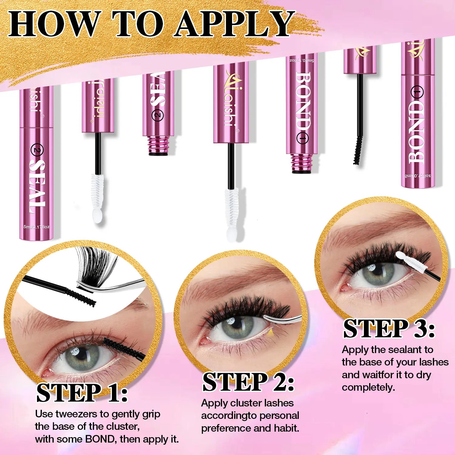 Ailaishi 2-in-1 Lash Bond & Seal: Waterproof Makeup Glue for Long-Lasting Cluster Lashes - Perfect for Beginners