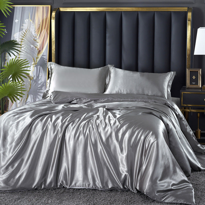 Solid Color Double-Sided Silk Quilt Cover Ice Silk Bed Sheet